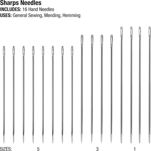 SINGER Sharps Hand Sewing Needles Set - Assorted Sizes 1/5, Multipurpose for All Fabrics, Durable & Precise, Ideal for Repairs and General Sewing, 16pc in Saudi Arabia