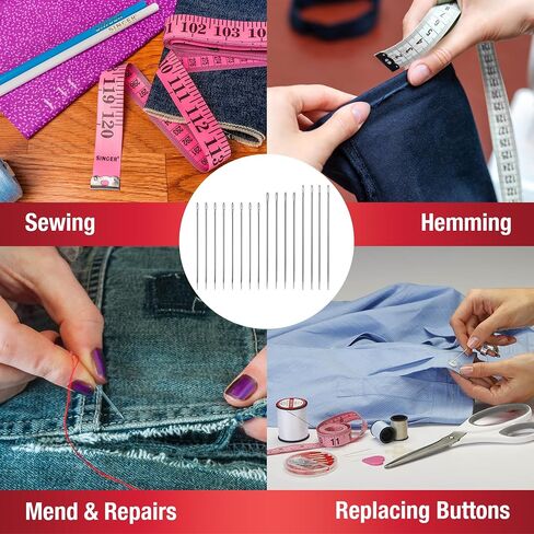 SINGER Sharps Hand Sewing Needles Set - Assorted Sizes 1/5, Multipurpose for All Fabrics, Durable & Precise, Ideal for Repairs and General Sewing, 16pc in Saudi Arabia