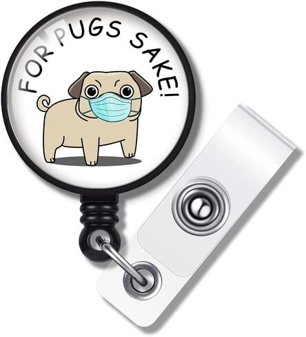TOUNER for Pugs Sake Badge Reels حامل بطاقة هوية قابلة للسحب مع مشبك التمساح لاسم الممرضة، رسوم متحركة مضحكة لطيفة، التمريض، الطبيب، المعلم، العمل الطبي (تغليف صندوق الهدايا) in Kuwait
