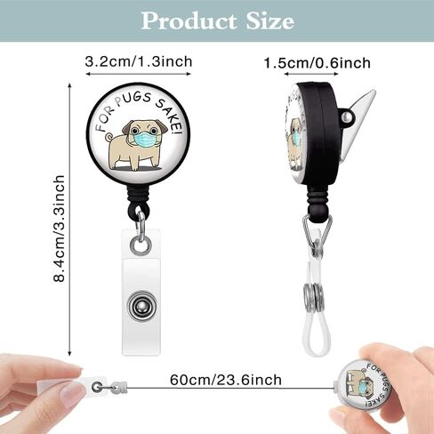 TOUNER for Pugs Sake Badge Reels حامل بطاقة هوية قابلة للسحب مع مشبك التمساح لاسم الممرضة، رسوم متحركة مضحكة لطيفة، التمريض، الطبيب، المعلم، العمل الطبي (تغليف صندوق الهدايا) in Kuwait