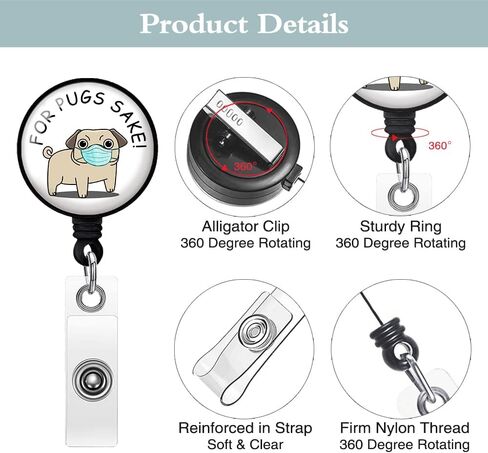 TOUNER for Pugs Sake Badge Reels حامل بطاقة هوية قابلة للسحب مع مشبك التمساح لاسم الممرضة، رسوم متحركة مضحكة لطيفة، التمريض، الطبيب، المعلم، العمل الطبي (تغليف صندوق الهدايا) in Kuwait