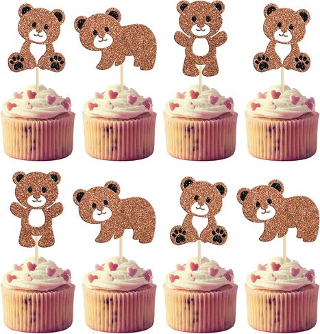 Gyufise 24Pcs Bear Baby Shower Birthday Party Decorations We Can Bearly Wait Cupcake Toppers Table Decoration Photo Booth Props Baby Shower Party Supplies Decorations in Saudi Arabia