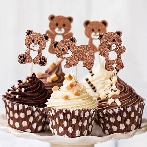 Gyufise 24Pcs Bear Baby Shower Birthday Party Decorations We Can Bearly Wait Cupcake Toppers Table Decoration Photo Booth Props Baby Shower Party Supplies Decorations in Saudi Arabia