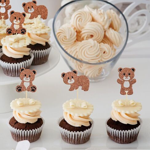 Gyufise 24Pcs Bear Baby Shower Birthday Party Decorations We Can Bearly Wait Cupcake Toppers Table Decoration Photo Booth Props Baby Shower Party Supplies Decorations in Saudi Arabia