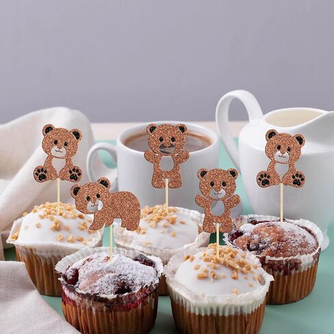 Gyufise 24Pcs Bear Baby Shower Birthday Party Decorations We Can Bearly Wait Cupcake Toppers Table Decoration Photo Booth Props Baby Shower Party Supplies Decorations in Saudi Arabia