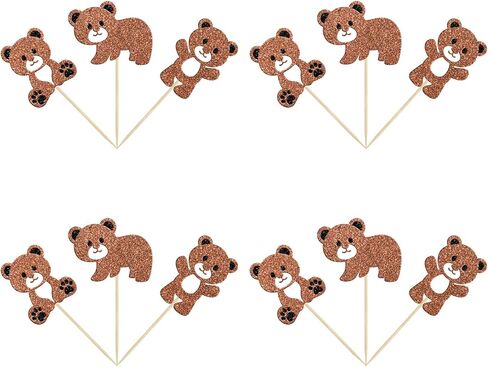 Gyufise 24Pcs Bear Baby Shower Birthday Party Decorations We Can Bearly Wait Cupcake Toppers Table Decoration Photo Booth Props Baby Shower Party Supplies Decorations in Saudi Arabia