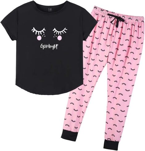 YIJIU Women's Summer Cute Cartoon Print Top and Pant Pajama Set Lounge Sleepwear in Kuwait