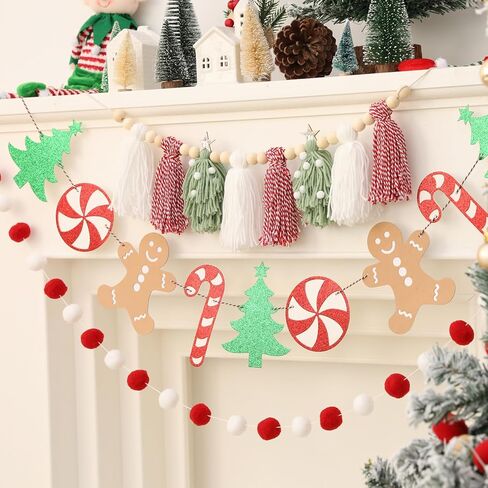 البوهيمي عيد الميلاد شرابة جارلاند راية مع بوم بوم أكاليل عيد الميلاد شجرة حلوى قصب راية للتعليق على الحائط حفلة عيد الميلاد ديكور in Kuwait