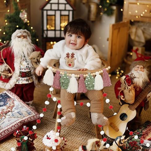 البوهيمي عيد الميلاد شرابة جارلاند راية مع بوم بوم أكاليل عيد الميلاد شجرة حلوى قصب راية للتعليق على الحائط حفلة عيد الميلاد ديكور in Kuwait