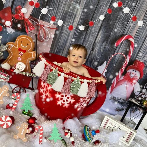 البوهيمي عيد الميلاد شرابة جارلاند راية مع بوم بوم أكاليل عيد الميلاد شجرة حلوى قصب راية للتعليق على الحائط حفلة عيد الميلاد ديكور in Kuwait