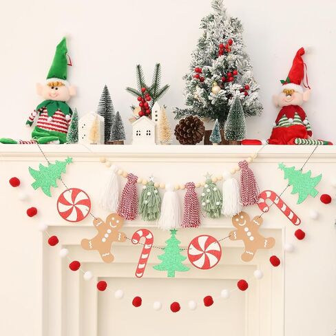 البوهيمي عيد الميلاد شرابة جارلاند راية مع بوم بوم أكاليل عيد الميلاد شجرة حلوى قصب راية للتعليق على الحائط حفلة عيد الميلاد ديكور in Kuwait