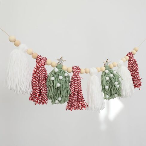 البوهيمي عيد الميلاد شرابة جارلاند راية مع بوم بوم أكاليل عيد الميلاد شجرة حلوى قصب راية للتعليق على الحائط حفلة عيد الميلاد ديكور in Kuwait