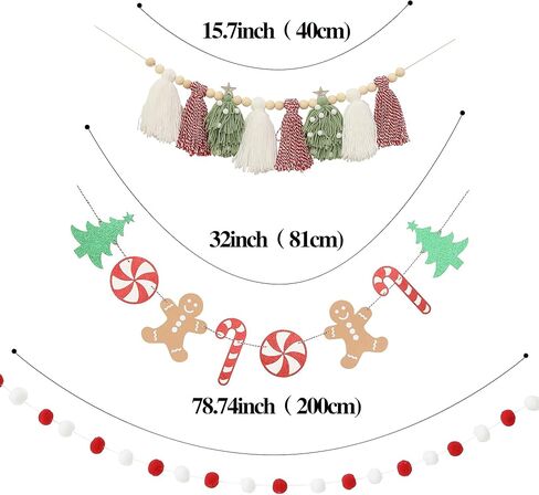 البوهيمي عيد الميلاد شرابة جارلاند راية مع بوم بوم أكاليل عيد الميلاد شجرة حلوى قصب راية للتعليق على الحائط حفلة عيد الميلاد ديكور in Kuwait