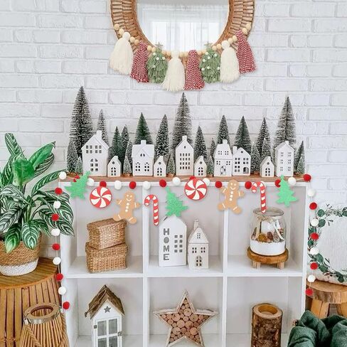 البوهيمي عيد الميلاد شرابة جارلاند راية مع بوم بوم أكاليل عيد الميلاد شجرة حلوى قصب راية للتعليق على الحائط حفلة عيد الميلاد ديكور in Kuwait