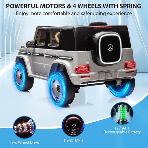 Kids Ride On Car, 12V Licensed Mercedes-Benz Eqg Car with Remote Control, Battery Powered Vehicle Toy with Spring Suspension, Led Lights in Saudi Arabia