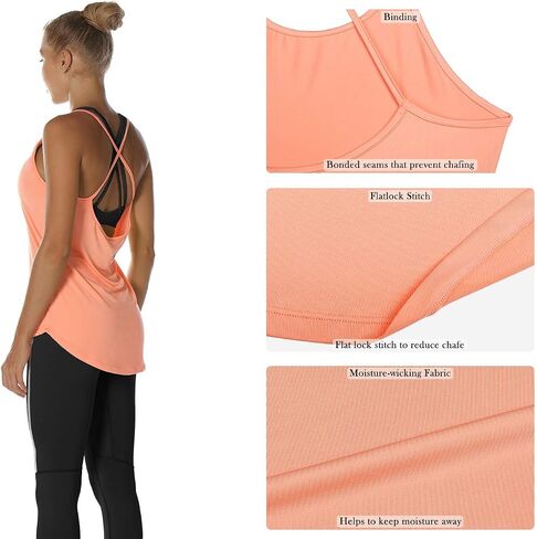 icyzone Workout Tank Tops for Women - Athletic Yoga Tops Open Back Strappy Running Shirts (Pack of 2) in Saudi Arabia