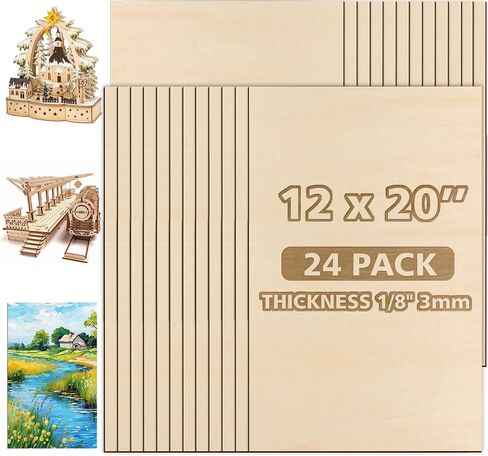 Adrattnay 36Pcs Basswood Sheets 1/8 Plywood, 3mm Basswood for Laser Cutting and Engraving, 12 x 12" Basswood Plywood for Model Architectural Wood Burning and Carving, Unfinished DIY Basswood in Saudi Arabia