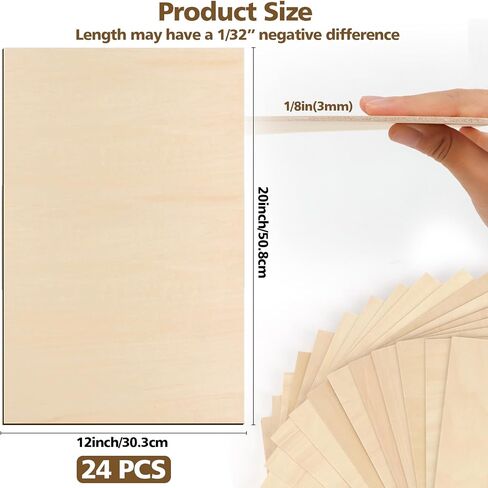 Adrattnay 36Pcs Basswood Sheets 1/8 Plywood, 3mm Basswood for Laser Cutting and Engraving, 12 x 12" Basswood Plywood for Model Architectural Wood Burning and Carving, Unfinished DIY Basswood in Saudi Arabia