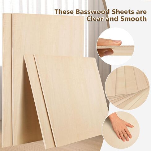 Adrattnay 36Pcs Basswood Sheets 1/8 Plywood, 3mm Basswood for Laser Cutting and Engraving, 12 x 12" Basswood Plywood for Model Architectural Wood Burning and Carving, Unfinished DIY Basswood in Saudi Arabia