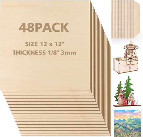 Adrattnay 36Pcs Basswood Sheets 1/8 Plywood, 3mm Basswood for Laser Cutting and Engraving, 12 x 12" Basswood Plywood for Model Architectural Wood Burning and Carving, Unfinished DIY Basswood in Saudi Arabia