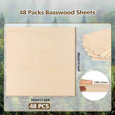 Adrattnay 36Pcs Basswood Sheets 1/8 Plywood, 3mm Basswood for Laser Cutting and Engraving, 12 x 12" Basswood Plywood for Model Architectural Wood Burning and Carving, Unfinished DIY Basswood in Saudi Arabia