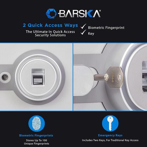 Barska Digital Biometric Fingerprint Fireproof Security Home Jewelry Gun Safe with Lock Out & Silent Mode, Long Locking Bolts, Carpeted Interior, Key Hooks & Net Pocket in Saudi Arabia