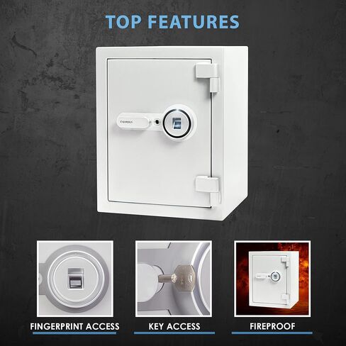 Barska Digital Biometric Fingerprint Fireproof Security Home Jewelry Gun Safe with Lock Out & Silent Mode, Long Locking Bolts, Carpeted Interior, Key Hooks & Net Pocket in Saudi Arabia