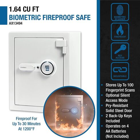 Barska Digital Biometric Fingerprint Fireproof Security Home Jewelry Gun Safe with Lock Out & Silent Mode, Long Locking Bolts, Carpeted Interior, Key Hooks & Net Pocket in Saudi Arabia