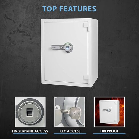 Barska Digital Biometric Fingerprint Fireproof Security Home Jewelry Gun Safe with Lock Out & Silent Mode, Long Locking Bolts, Carpeted Interior, Key Hooks & Net Pocket in Kuwait