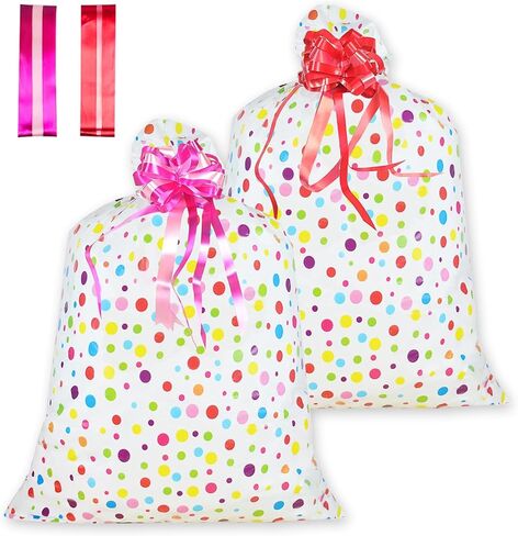 Diueoly 2 Pcs Extra Large Gift Bags 36'' x 48'' Oversized Plastic Storage Bags with Pull Flowers Jumbo Wrapping Bags for Presents Birthday Party Bridal Showers Baby Showers in Kuwait
