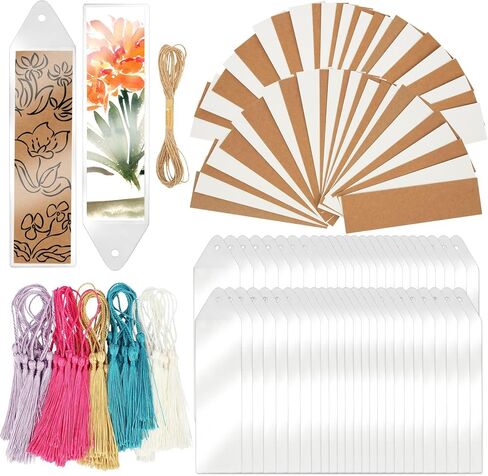 SWATOM Kraft Paper Blank Bookmarks Cardstock 50 PCS Bulk for DIY Classroom Projects Gifts Tags with Tassels PVC Tags (White & Brown) in Kuwait