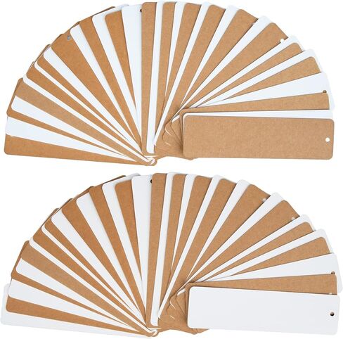 SWATOM Kraft Paper Blank Bookmarks Cardstock 50 PCS Bulk for DIY Classroom Projects Gifts Tags with Tassels PVC Tags (White & Brown) in Kuwait