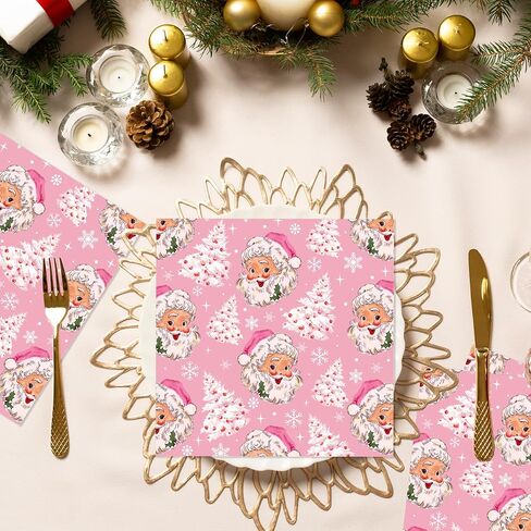40Pcs Pink Christmas Party Napkins Santa Xmas Tree Disposable Paper Napkins Pink Xmas Tree Napkin Merry Christmas Luncheon Napkins for Xmas Winter Holiday Themed Birthday Party Supplies,6.5 x 6.5 Inch in Saudi Arabia