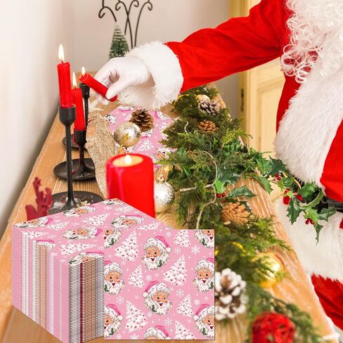 40Pcs Pink Christmas Party Napkins Santa Xmas Tree Disposable Paper Napkins Pink Xmas Tree Napkin Merry Christmas Luncheon Napkins for Xmas Winter Holiday Themed Birthday Party Supplies,6.5 x 6.5 Inch in Saudi Arabia