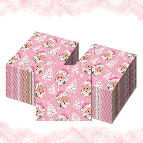 40Pcs Pink Christmas Party Napkins Santa Xmas Tree Disposable Paper Napkins Pink Xmas Tree Napkin Merry Christmas Luncheon Napkins for Xmas Winter Holiday Themed Birthday Party Supplies,6.5 x 6.5 Inch in Saudi Arabia