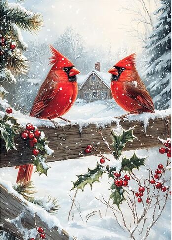 MXJSUA Winter Cardinal Christmas Diamond Painting Kits for Adults - Full Drill Diamond Art Painting for Beginners, 5D Round Picture with Diamonds Gem Art Painting Kits for Home Wall Decor 12x16 inch in Kuwait