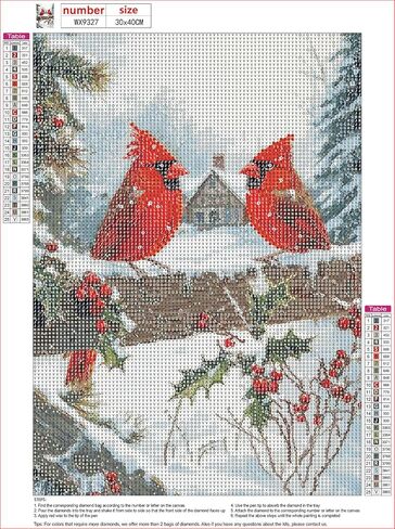 MXJSUA Winter Cardinal Christmas Diamond Painting Kits for Adults - Full Drill Diamond Art Painting for Beginners, 5D Round Picture with Diamonds Gem Art Painting Kits for Home Wall Decor 12x16 inch in Kuwait