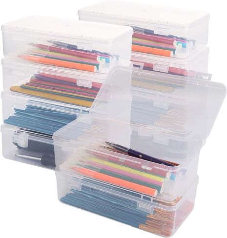 12 عبوة من صندوق أقلام الرصاص الشفاف، 7.5 × 3.7 × 2.4 بوصة صناديق أقلام رصاص بلاستيكية ذات سعة كبيرة مع غطاء محكم الإغلاق لتنظيم تخزين اللوازم المكتبية، تصميم قابل للتكديس وأنيق in Kuwait