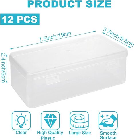 12 عبوة من صندوق أقلام الرصاص الشفاف، 7.5 × 3.7 × 2.4 بوصة صناديق أقلام رصاص بلاستيكية ذات سعة كبيرة مع غطاء محكم الإغلاق لتنظيم تخزين اللوازم المكتبية، تصميم قابل للتكديس وأنيق in Kuwait