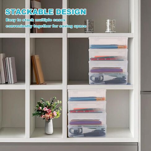 12 عبوة من صندوق أقلام الرصاص الشفاف، 7.5 × 3.7 × 2.4 بوصة صناديق أقلام رصاص بلاستيكية ذات سعة كبيرة مع غطاء محكم الإغلاق لتنظيم تخزين اللوازم المكتبية، تصميم قابل للتكديس وأنيق in Kuwait