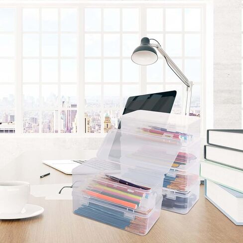 12 عبوة من صندوق أقلام الرصاص الشفاف، 7.5 × 3.7 × 2.4 بوصة صناديق أقلام رصاص بلاستيكية ذات سعة كبيرة مع غطاء محكم الإغلاق لتنظيم تخزين اللوازم المكتبية، تصميم قابل للتكديس وأنيق in Kuwait