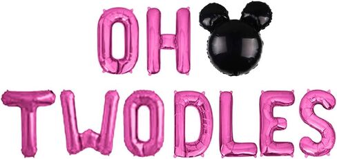 Oh Twodles Balloons Banner, Oh Twodles 2nd Birthday Party Decorations for Themed of Minnie Micky Mouse for Girl Boy Oh Twodles Birthday Party Supplies Decorations Set Of 12PCS Kit (Rose Red) in Saudi Arabia
