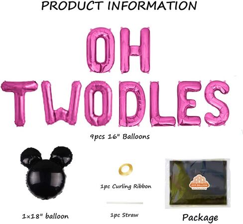 Oh Twodles Balloons Banner, Oh Twodles 2nd Birthday Party Decorations for Themed of Minnie Micky Mouse for Girl Boy Oh Twodles Birthday Party Supplies Decorations Set Of 12PCS Kit (Rose Red) in Saudi Arabia