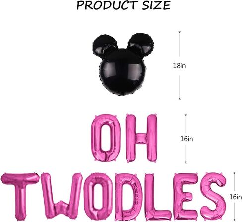 Oh Twodles Balloons Banner, Oh Twodles 2nd Birthday Party Decorations for Themed of Minnie Micky Mouse for Girl Boy Oh Twodles Birthday Party Supplies Decorations Set Of 12PCS Kit (Rose Red) in Saudi Arabia