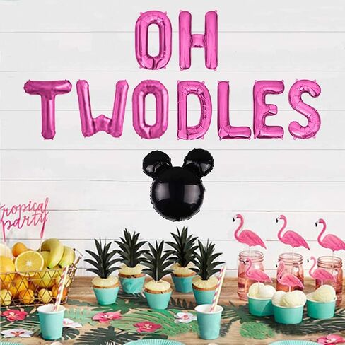 Oh Twodles Balloons Banner, Oh Twodles 2nd Birthday Party Decorations for Themed of Minnie Micky Mouse for Girl Boy Oh Twodles Birthday Party Supplies Decorations Set Of 12PCS Kit (Rose Red) in Saudi Arabia