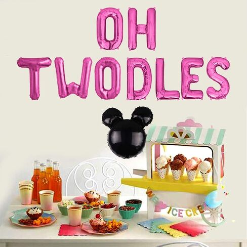 Oh Twodles Balloons Banner, Oh Twodles 2nd Birthday Party Decorations for Themed of Minnie Micky Mouse for Girl Boy Oh Twodles Birthday Party Supplies Decorations Set Of 12PCS Kit (Rose Red) in Saudi Arabia