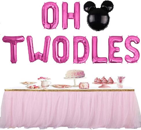 Oh Twodles Balloons Banner, Oh Twodles 2nd Birthday Party Decorations for Themed of Minnie Micky Mouse for Girl Boy Oh Twodles Birthday Party Supplies Decorations Set Of 12PCS Kit (Rose Red) in Saudi Arabia