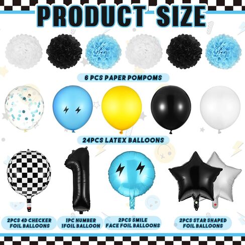 55 قطعة من زينة عيد الميلاد الأول باللون الأزرق والأسود والأبيض من اللاتكس بخلفية واحدة من Happy Dude لتزيين الكيك للأولاد لوازم حفلات أعياد الميلاد الأولى هدايا حفلات الهبي in Kuwait