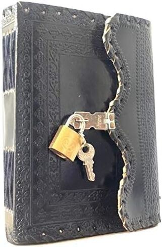 LGAB Leather Journal with lock Writing Pad | Unlined Notepad Book with Lock & Key for Men & Women (Black) in Saudi Arabia