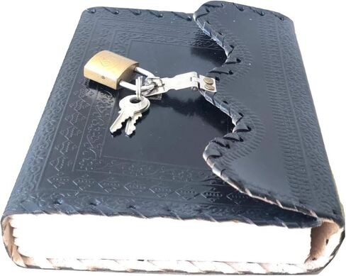 LGAB Leather Journal with lock Writing Pad | Unlined Notepad Book with Lock & Key for Men & Women (Black) in Saudi Arabia